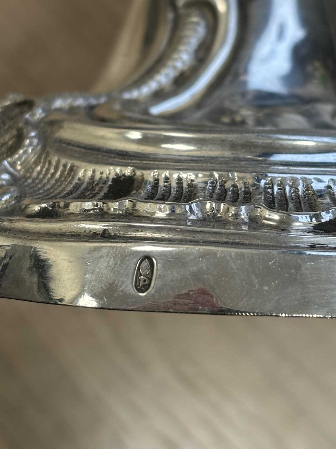 A PAIR OF 18TH CENTURY GERMAN SILVER THREE-LIGHT CANDELABRA - Image 11 of 15