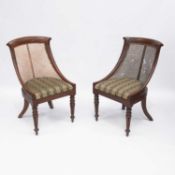 A PAIR OF MID-19TH CENTURY MAHOGANY AND CANEWORK SIDE CHAIRS