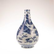 A LARGE CHINESE BLUE AND WHITE DRAGON BOTTLE VASE, QING DYNASTY