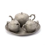 A CHINESE PEWTER FOUR-PIECE TEA SERVICE