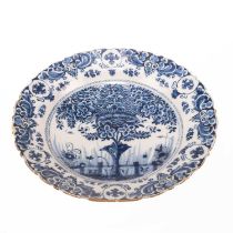 A DUTCH DELFT BLUE AND WHITE 'TEA TREE' CHARGER, 18TH CENTURY