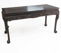A VERY LARGE 19TH CENTURY CHINESE HARDWOOD AND NEPHRITE WAISTED TABLE
