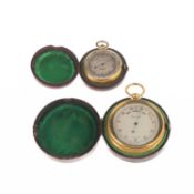 TWO BRASS-CASED WATCH-FORM POCKET BAROMETERS