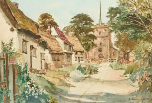 E. AMARON-WALCZYNSKI (20TH CENTURY) VILLAGE VIEW WITH CHURCH