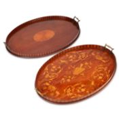 TWO EDWARDIAN INLAID MAHOGANY TRAYS