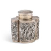 A CHINESE SILVER TEA CADDY
