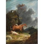 GEORGE ARNALD ARA (1763-1841) HORSES AND A COW IN A STORMY LANDSCAPE