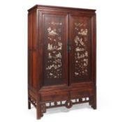 A CHINESE MOTHER-OF-PEARL INLAID HARDWOOD CABINET ON STAND