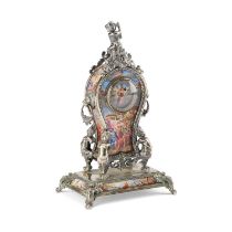 A VIENNESE SILVER AND ENAMEL TABLE CLOCK, LAST QUARTER 19TH CENTURY