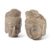A PAIR OF CHINESE CARVED STONE HEADS