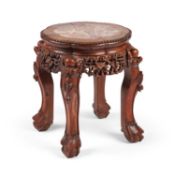 A EARLY 20TH CENTURY CHINESE MARBLE-INSET HARDWOOD STAND