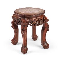 A EARLY 20TH CENTURY CHINESE MARBLE-INSET HARDWOOD STAND