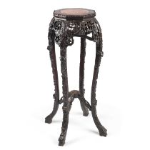 A CHINESE MARBLE-INSET HARDWOOD STAND, CIRCA 1900