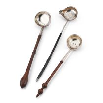 THREE 18TH CENTURY SILVER TODDY LADLES