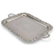 A LARGE VICTORIAN SILVER-PLATED TWO-HANDLED TRAY