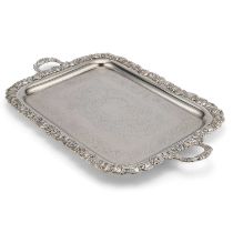 A LARGE VICTORIAN SILVER-PLATED TWO-HANDLED TRAY