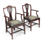 A PAIR OF GEORGE III MAHOGANY ELBOW CHAIRS
