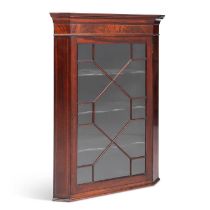 A GEORGE III INLAID MAHOGANY HANGING CORNER CABINET