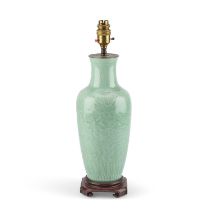 A CHINESE CELADON VASIFORM TABLE LAMP