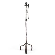 AN 18TH CENTURY WROUGHT-IRON RUSH-LIGHT CANDLE HOLDER