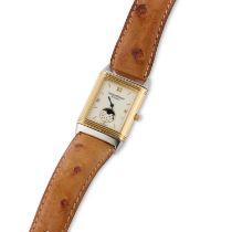 A MID-SIZE BI-METAL JAEGER LE COULTRE REVERSO STRAP WATCH