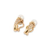 A PAIR OF 18 CARAT GOLD DIAMOND AND PEARL EARRINGS