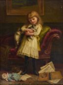 19TH CENTURY ENGLISH SCHOOL GIRL WITH CAT, KITTEN AND DOLL