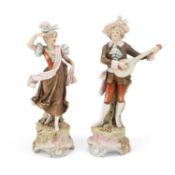 A PAIR OF ROYAL DUX FIGURES OF A BEAU AND HIS GALLANT
