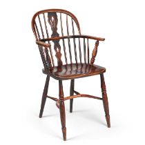 A 19TH CENTURY ELM AND OAK WINDSOR CHAIR