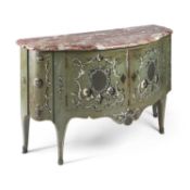 A 19TH CENTURY CONTINENTAL MARBLE-TOPPED PAINTED COMMODE