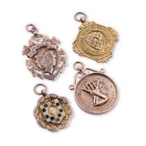 CRICKET INTEREST: FOUR 9 CARAT GOLD FOBS/ MEDALLIONS