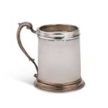 A VICTORIAN SILVER-MOUNTED FROSTED GLASS MUG