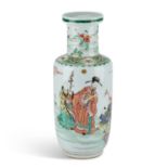A LARGE CHINESE FAMILLE VERTE ROULEAU VASE