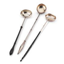 THREE SILVER TODDY LADLES