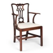 A CHIPPENDALE STYLE MAHOGANY OPEN ARM CHAIR, LATE 19TH CENTURY
