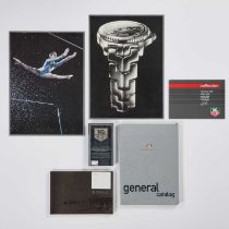 A GROUP OF TAG HEUER WATCH CATALOGUES AND STOCKIST DISPLAY BOARDS