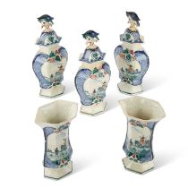 A DUTCH DELFT FIVE-PIECE VASE GARNITURE, 18TH CENTURY