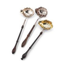 THREE GEORGE II SILVER TODDY LADLES