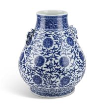 A LARGE MING-STYLE BLUE AND WHITE VASE, HU