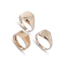 THREE 9 CARAT GOLD SIGNET RINGS