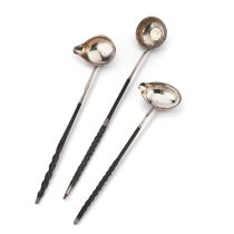 THREE 18TH CENTURY SILVER TODDY LADLES