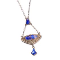 CHARLES HORNER: AN ARTS AND CRAFTS SILVER AND ENAMEL PENDANT NECKLACE