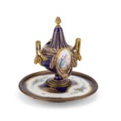 A SÈVRES STYLE ORMOLU-MOUNTED 'JEWELLED' PORCELAIN INKWELL