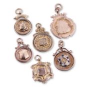 SIX 9 CARAT GOLD FOBS/ MEDALLIONS