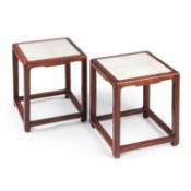 A PAIR OF CHINESE MARBLE-INSET HARDWOOD STANDS