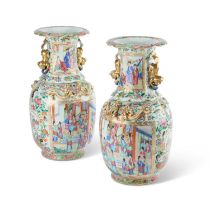 A LARGE PAIR OF CHINESE FAMILLE ROSE VASES, CANTON, MID-19TH CENTURY