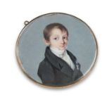 EARLY 19TH CENTURY FRENCH SCHOOL PORTRAIT MINIATURE OF A BOY WEARING A MEDAL (POSSIBLY THE DECORATIO
