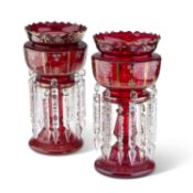 A PAIR OF 19TH CENTURY RUBY GLASS LUSTRES