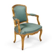 A 19TH CENTURY FRENCH GILTWOOD FAUTEUIL