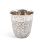 AN EDWARDIAN SILVER NOVELTY SPIRIT CUP